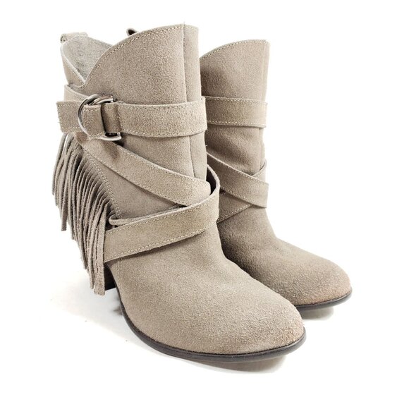 Naughty Monkey Womens Size 7.5 Taupe Suede Fringe Ankle Boots Western - Picture 1 of 9